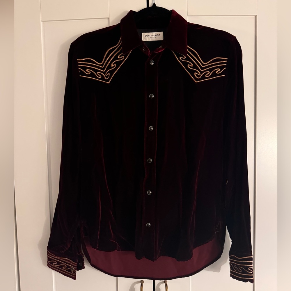Saint Laurent Red Velvet Western Shirt